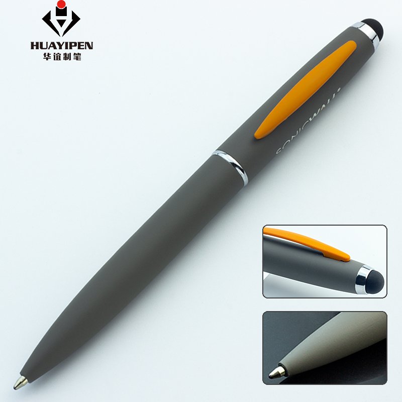 Custom logo pen metal twist stylus ballpoint pen rubber coating matte finish pen