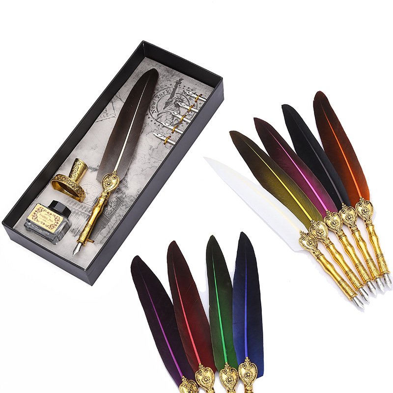 Black Ink Vintage Wedding Gift Signature Pen Office School Accessories Feather Quill Ballpoint Pen