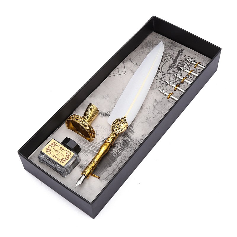 Black Ink Vintage Wedding Gift Signature Pen Office School Accessories Feather Quill Ballpoint Pen