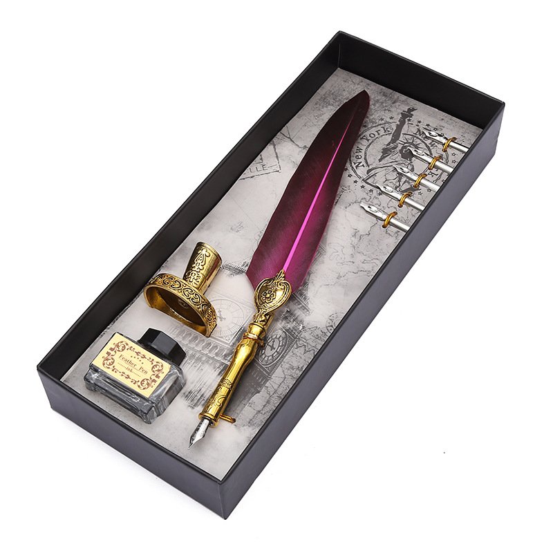 Black Ink Vintage Wedding Gift Signature Pen Office School Accessories Feather Quill Ballpoint Pen