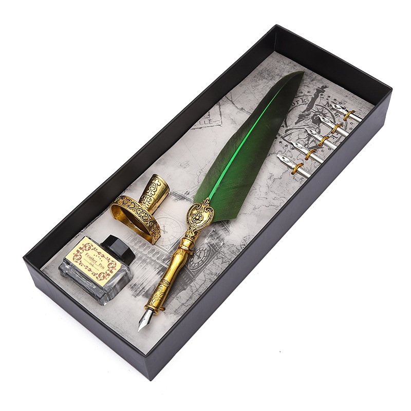 Black Ink Vintage Wedding Gift Signature Pen Office School Accessories Feather Quill Ballpoint Pen