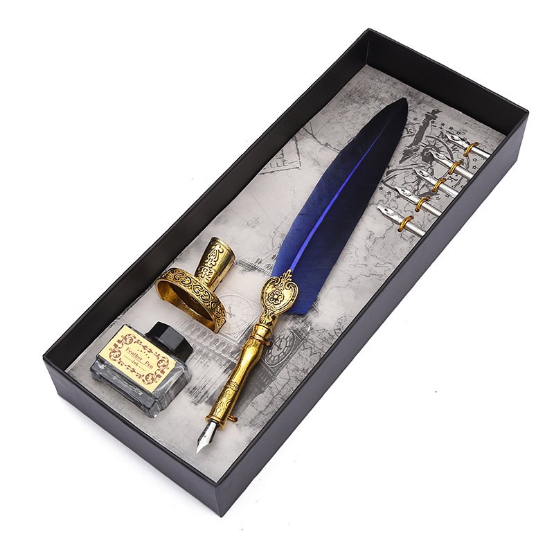 Black Ink Vintage Wedding Gift Signature Pen Office School Accessories Feather Quill Ballpoint Pen