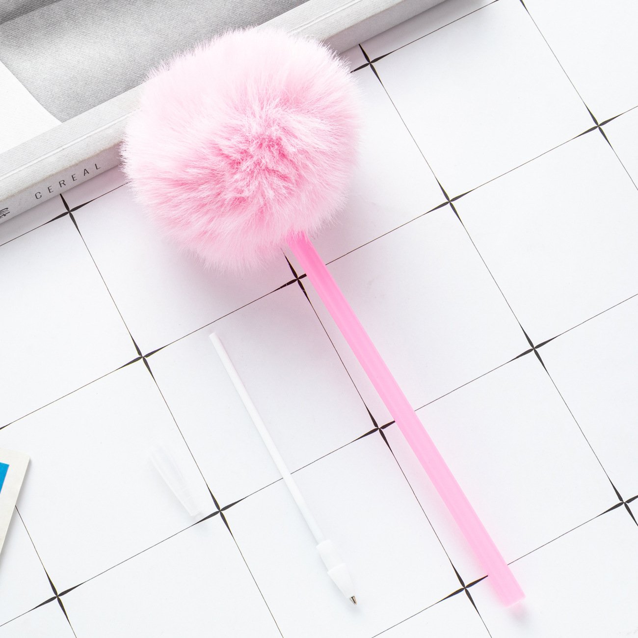 High quality hairball cute ballpoint pen cute bullet head Multi-colored ballpoint pen cute style Press ballpoint pen for writing