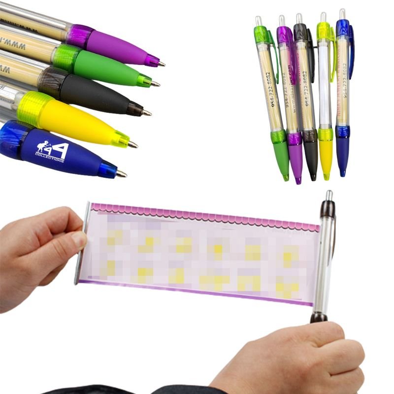 mega factory Direct Sale Promotional Advertising Recycled Paper Roll Ballpoint Pen Plastic Flag Retractable Pull Out Banner Pen