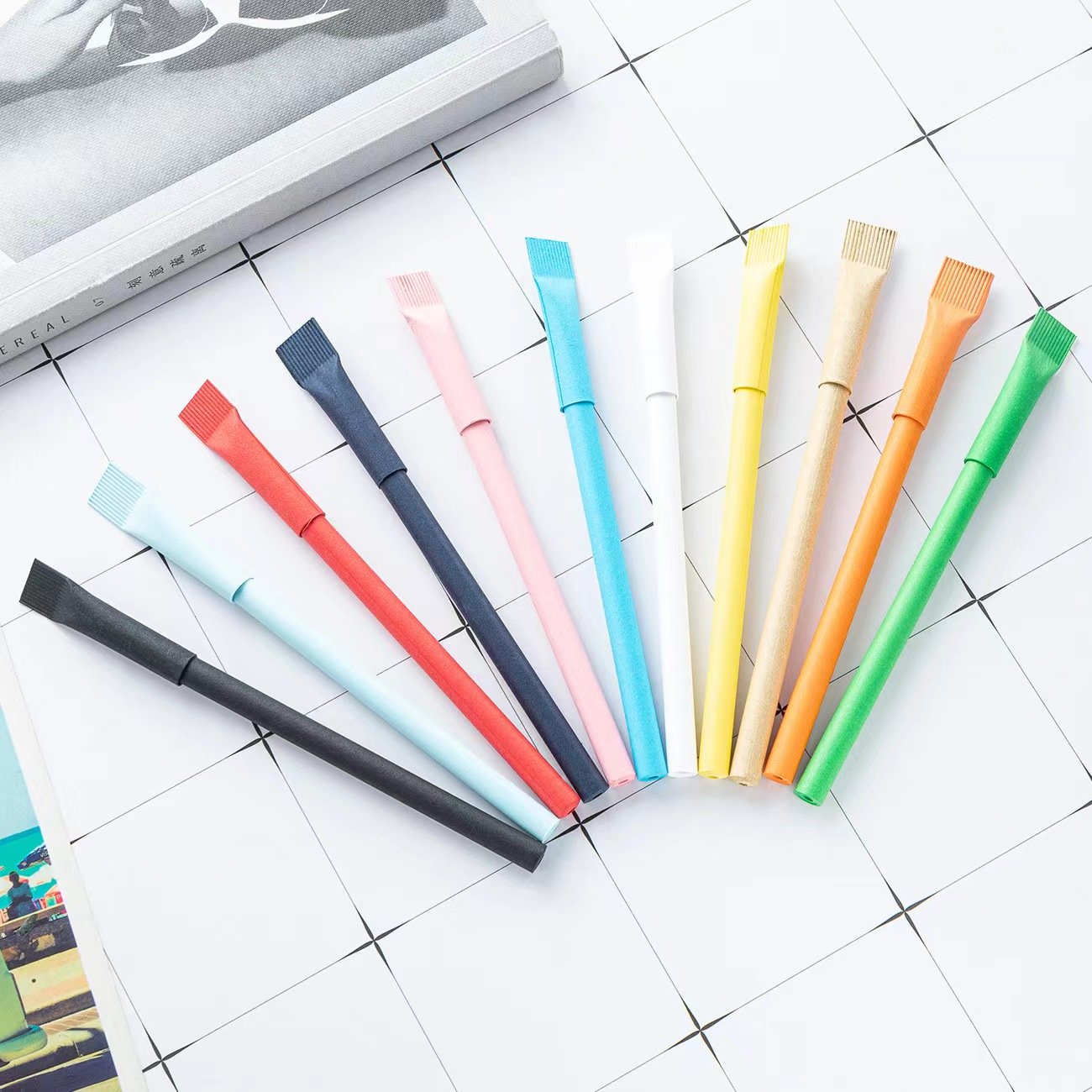 New Paper Tube Ballpoint Pen Printing Logo Kraft Paper Advertising Pen Paper Tube Roll Pen Creative Candy Color