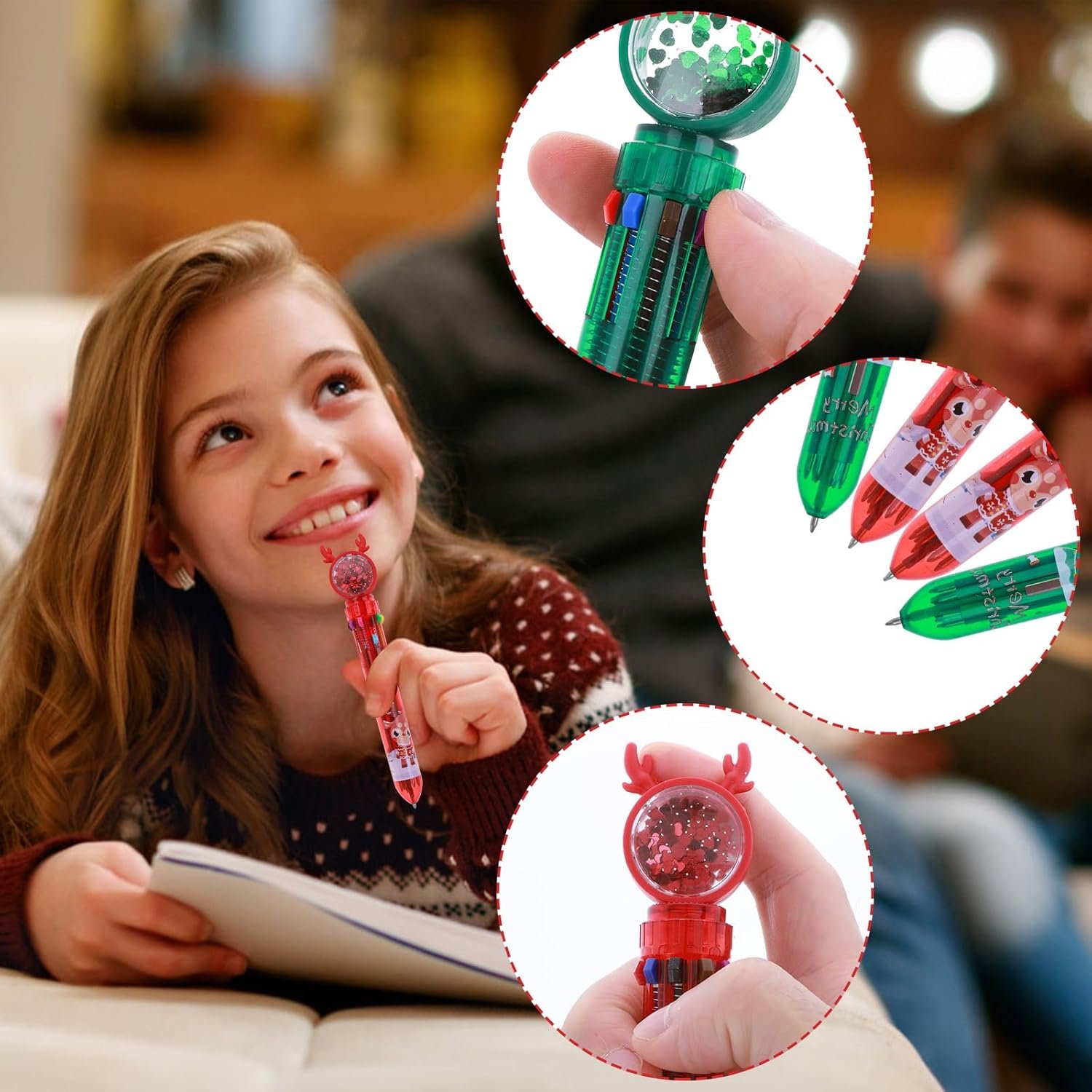 Christmas10 Multicolor Ballpoint PensRetractable Colorful Ink Pens 0.5mm Fine Point Pen Xmas Santa Rollerball Pen Gift