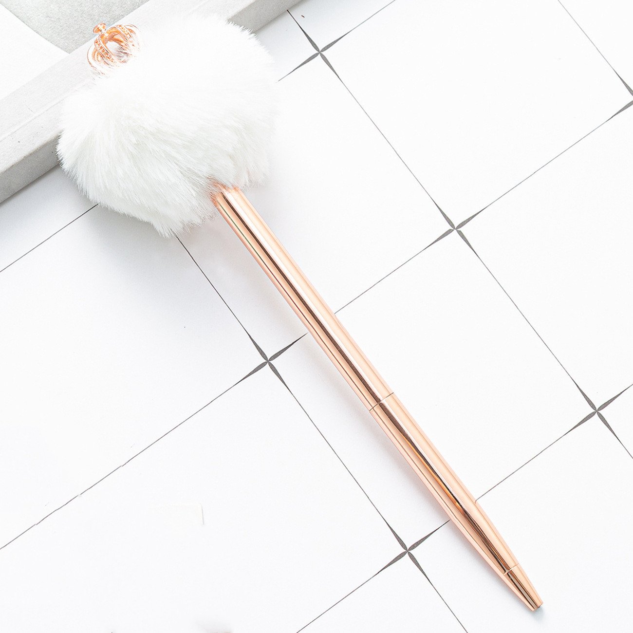 Hot Selling Promotional Gift Kawaii Pen Children Cute Colorful Plush Toy POM Metal Ball Pen