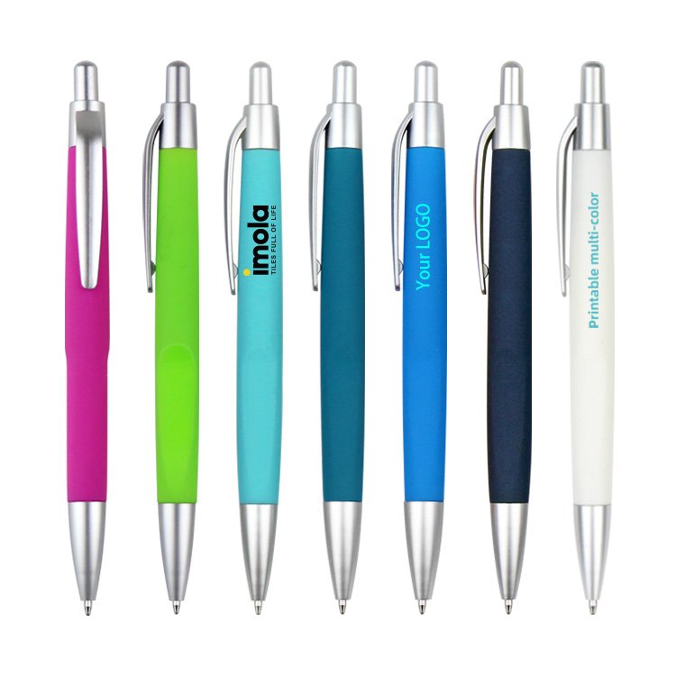 Soft rubber coated plastic ballpoint pen office wholesale custom retractable plastic propaganda pen