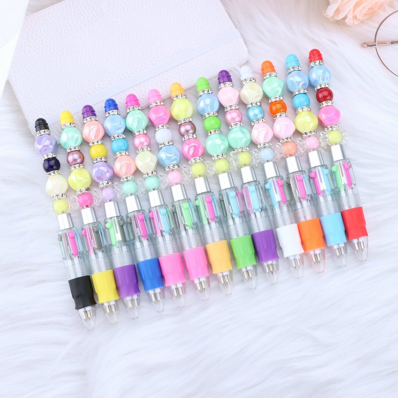 Bead DIY Personalized Four-Color BALLPOINT Pen Creative Novelty Jewelry Cute Puzzle Transparent Plastic Ball Pen