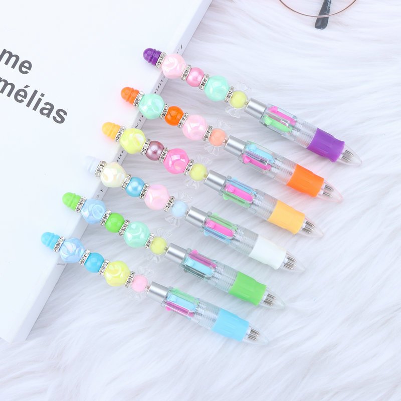 Bead DIY Personalized Four-Color BALLPOINT Pen Creative Novelty Jewelry Cute Puzzle Transparent Plastic Ball Pen