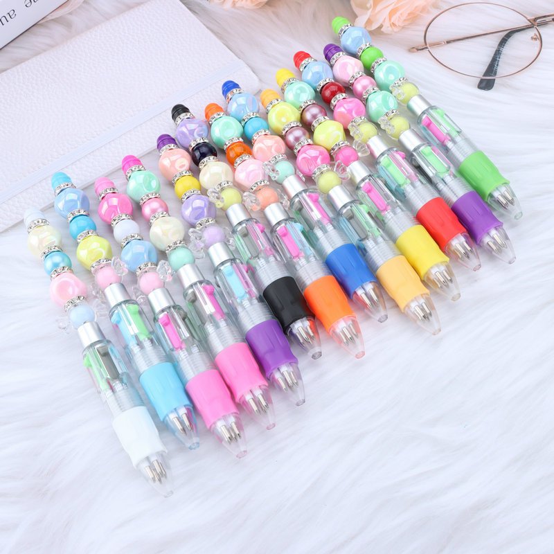 Bead DIY Personalized Four-Color BALLPOINT Pen Creative Novelty Jewelry Cute Puzzle Transparent Plastic Ball Pen