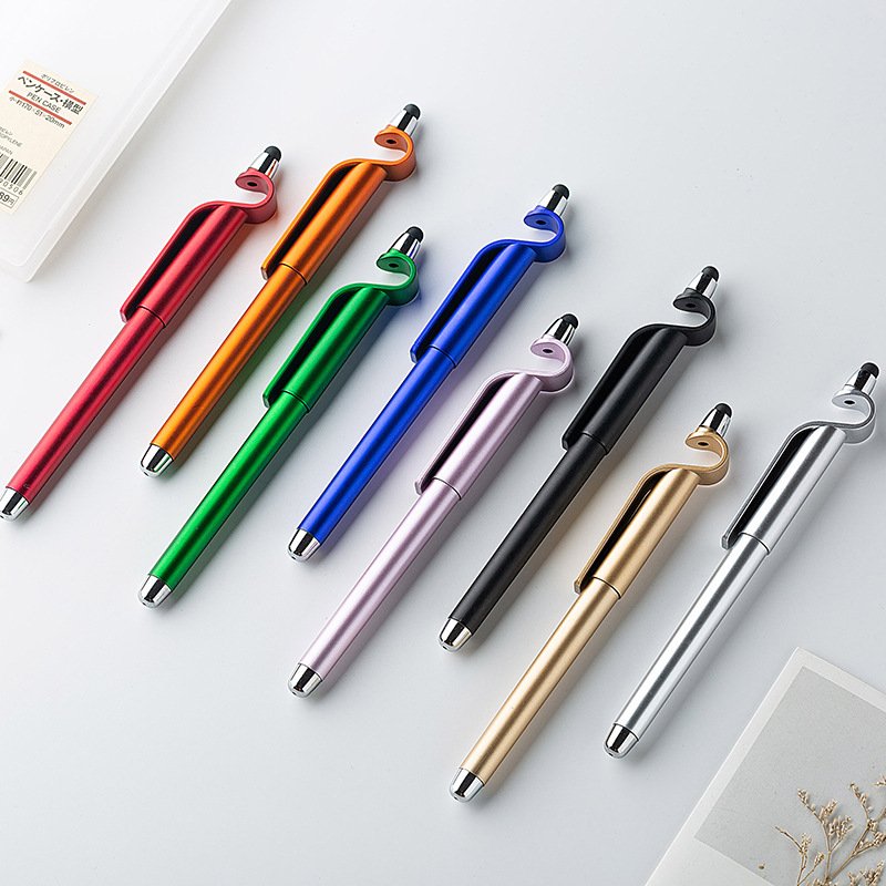 High Quality 3-in-1 Plastic Ballpoint Pens 0.5MM & 1.0MM Gel Ink Custom Logo Phone Holder Stylus Pen