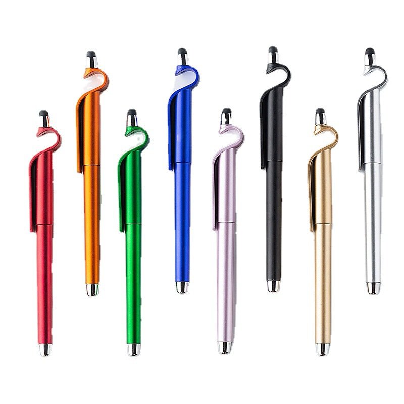 High Quality 3-in-1 Plastic Ballpoint Pens 0.5MM & 1.0MM Gel Ink Custom Logo Phone Holder Stylus Pen