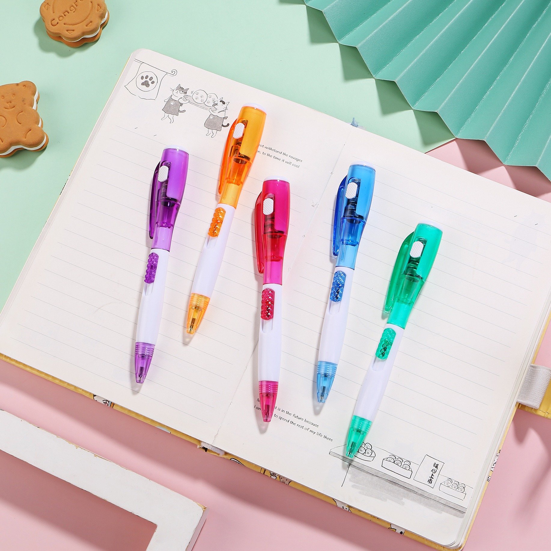 2 in 1 multi function LED light pen with Custom logo Promotional led Plastic Ballpoint Pen for gift