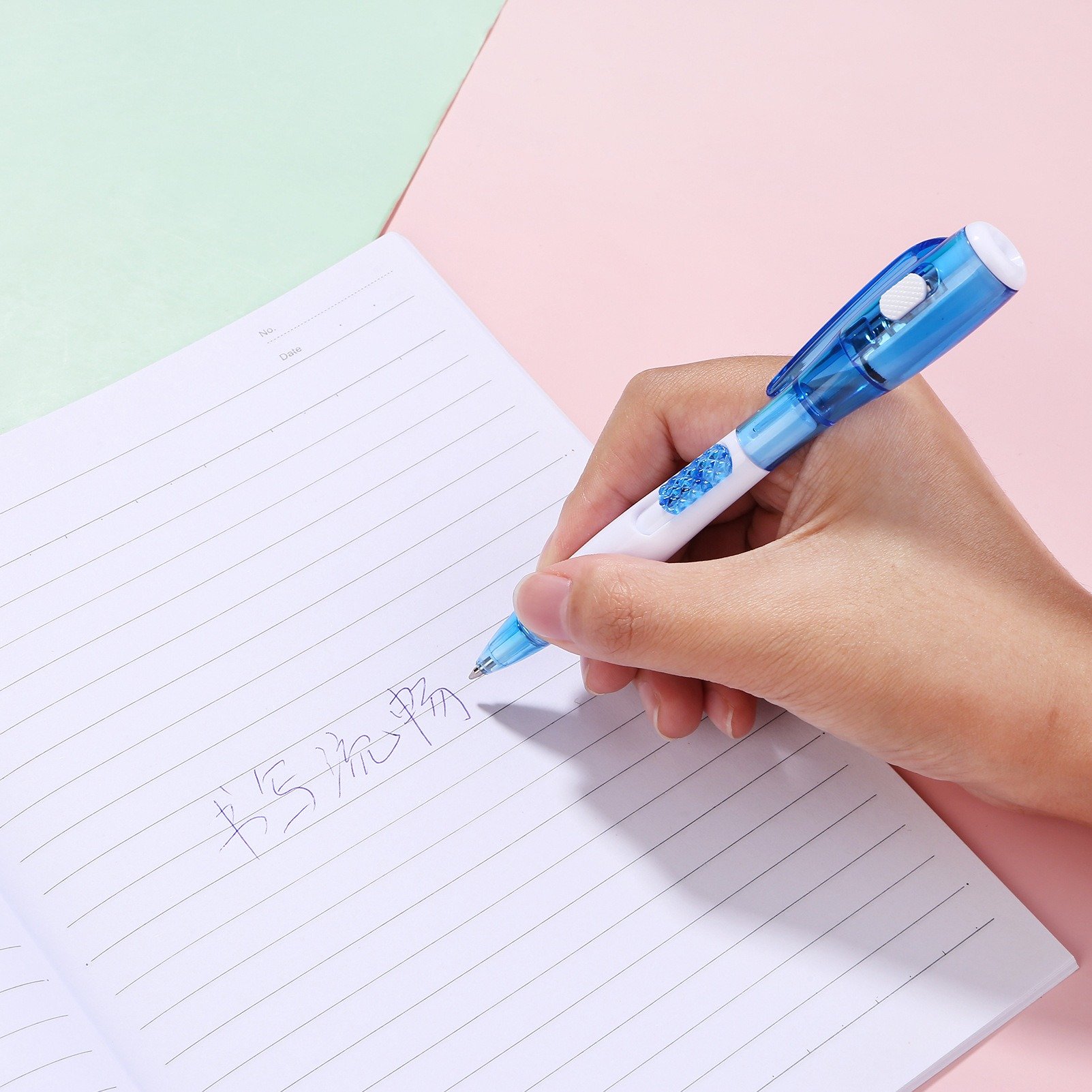 2 in 1 multi function LED light pen with Custom logo Promotional led Plastic Ballpoint Pen for gift
