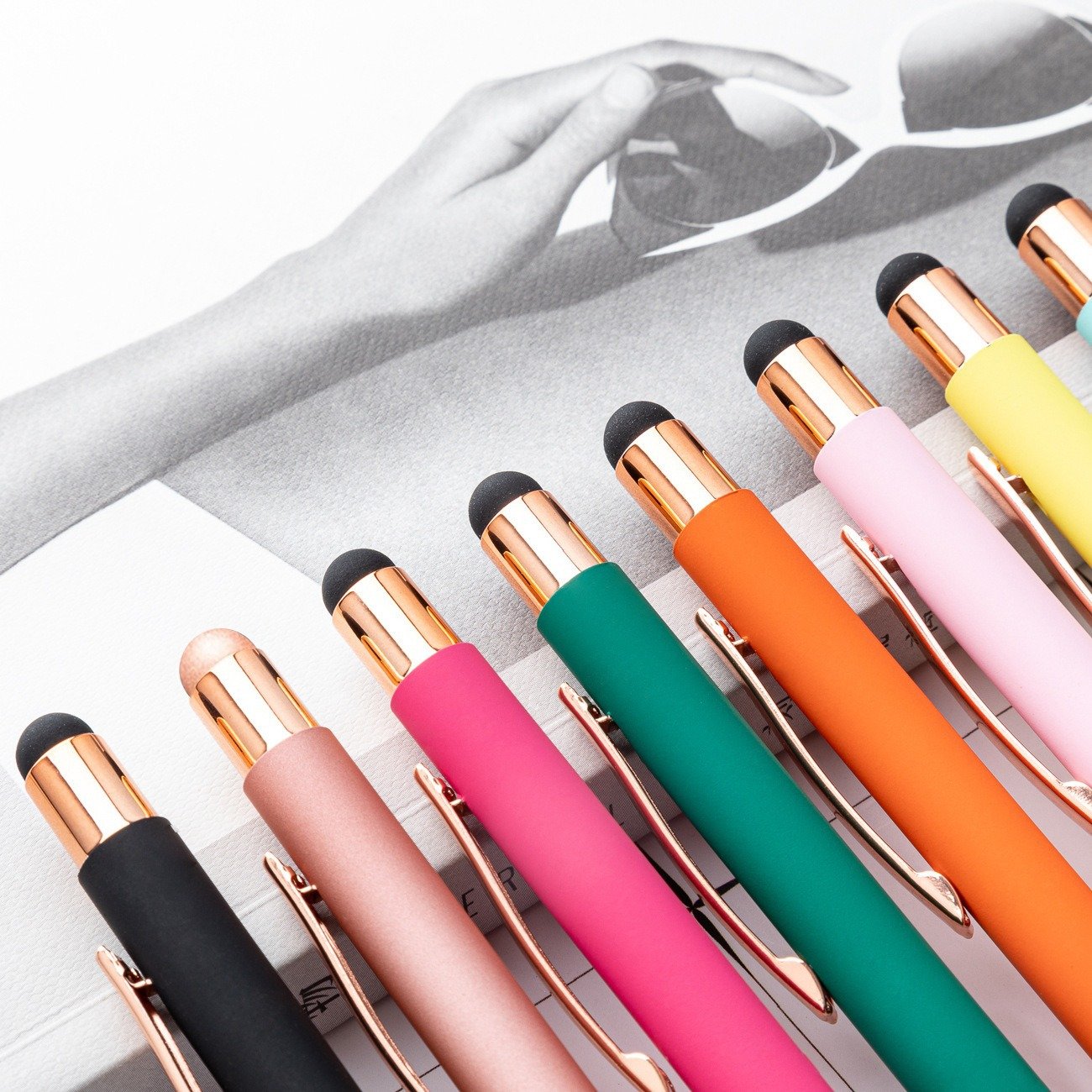 2 in 1 Multifunction High Quality Rose Gold Touch Screen Stylus Ballpoint Pen with LOGO for Promotional Gift Office Supplies