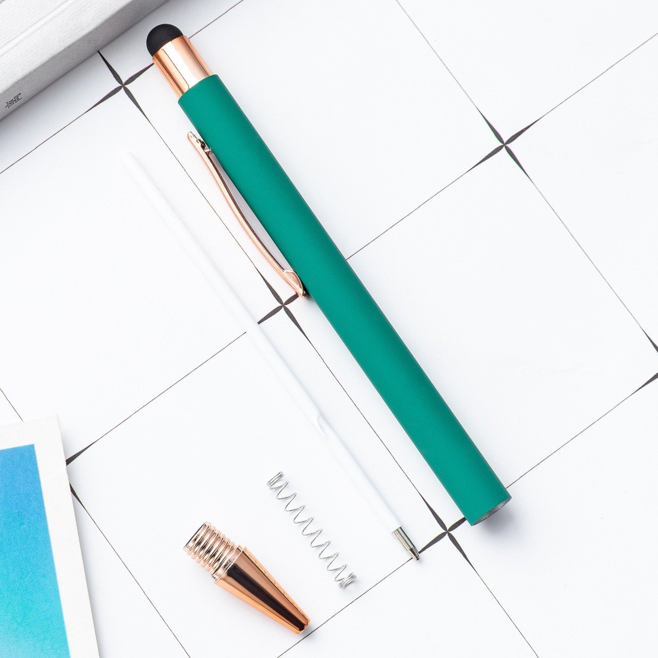 2 in 1 Multifunction High Quality Rose Gold Touch Screen Stylus Ballpoint Pen with LOGO for Promotional Gift Office Supplies