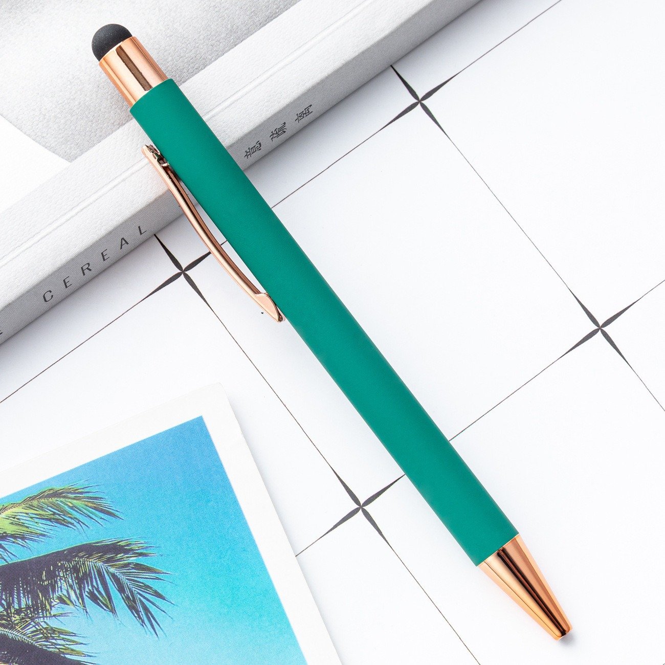 2 in 1 Multifunction High Quality Rose Gold Touch Screen Stylus Ballpoint Pen with LOGO for Promotional Gift Office Supplies