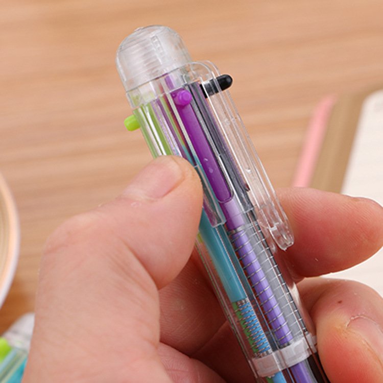Plastic 6 color ballpoint pen learning stationery supplies multi color Plastic pen minimalist children's gift pen