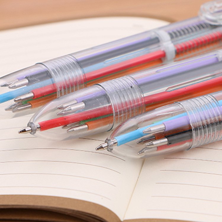 Plastic 6 color ballpoint pen learning stationery supplies multi color Plastic pen minimalist children's gift pen