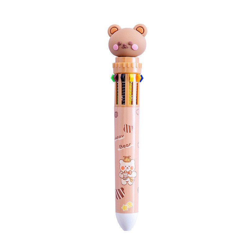 Creative Stationery Cartoon Bear Customized Colored Plastic Pen Logo Printing 10 in 1 Multicolor Ballpoint Pen