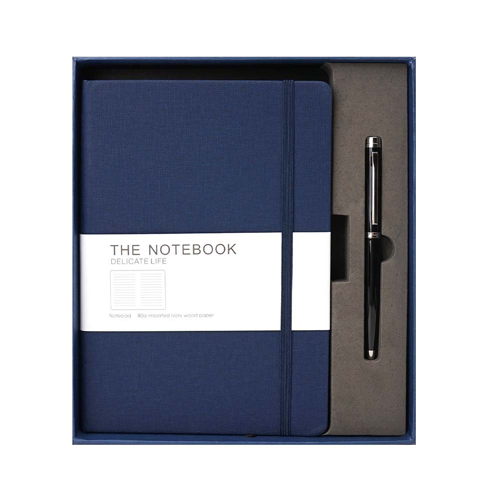 Promotional Disc Customized Box Packaging Gift Box A5 Pu Leather Bulk Hardcover Pu Notebooks With Pen Holder