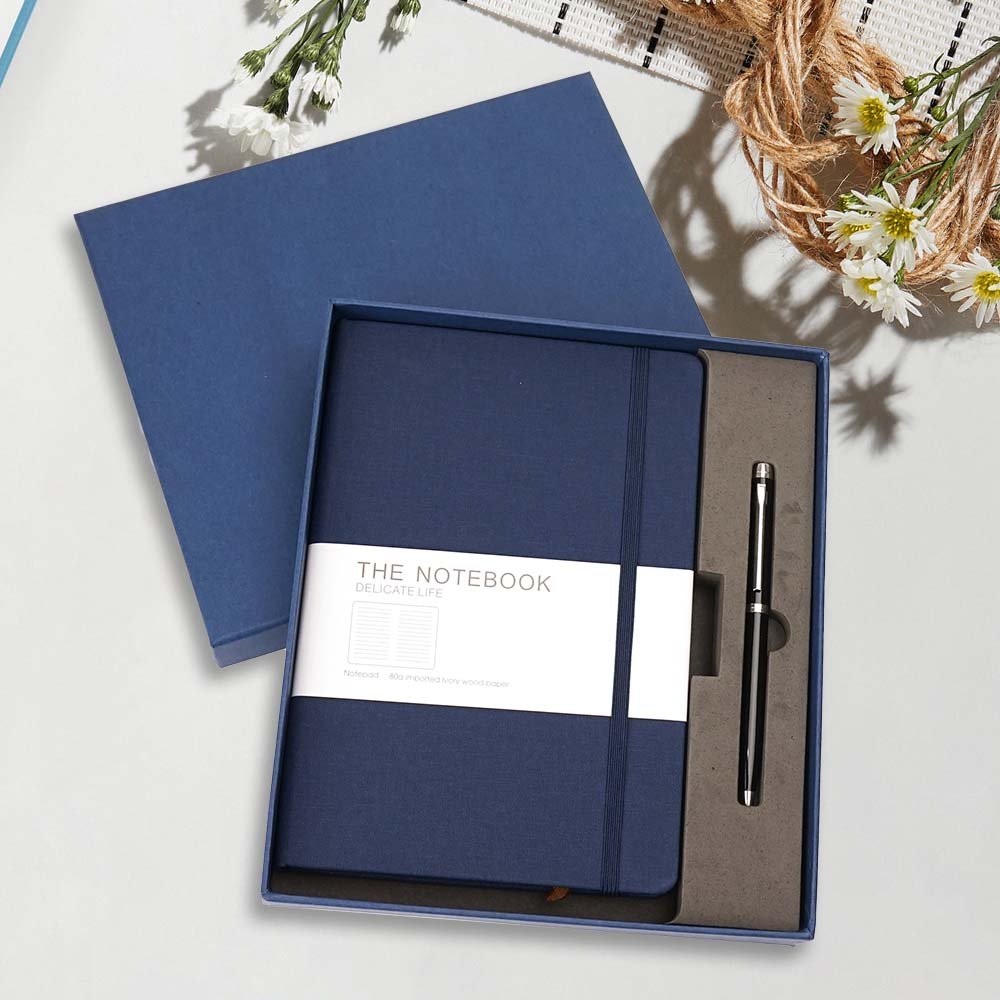 Promotional Disc Customized Box Packaging Gift Box A5 Pu Leather Bulk Hardcover Pu Notebooks With Pen Holder