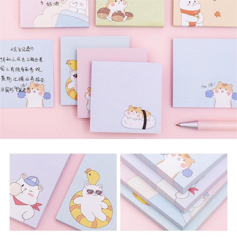 X1030-1 80sheets Sticky Note Kawaii Cartoon Hamster Paper Notepad Diary Scrapbooking Stickers Office School Stationery Notepads