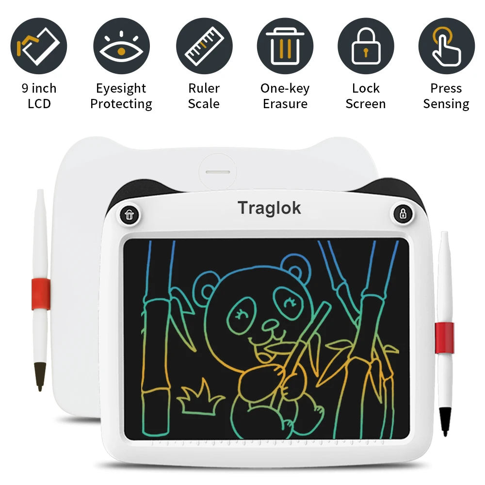 Panda 9inch writing and drawing board colorful educational tablet reusable lcd for kids