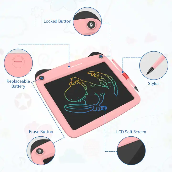 Panda 9inch writing and drawing board colorful educational tablet reusable lcd for kids