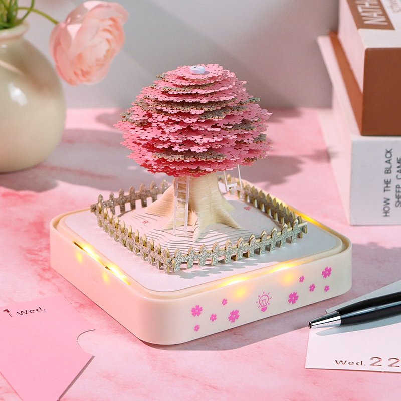 Sticky Note Memo Pad Creative Christmas Gift Weekly Calendar Paper Block Treehouse 3D Memo Pad Note Cube With Retail Gift Box