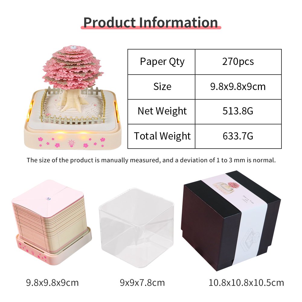 Sticky Note Memo Pad Creative Christmas Gift Weekly Calendar Paper Block Treehouse 3D Memo Pad Note Cube With Retail Gift Box