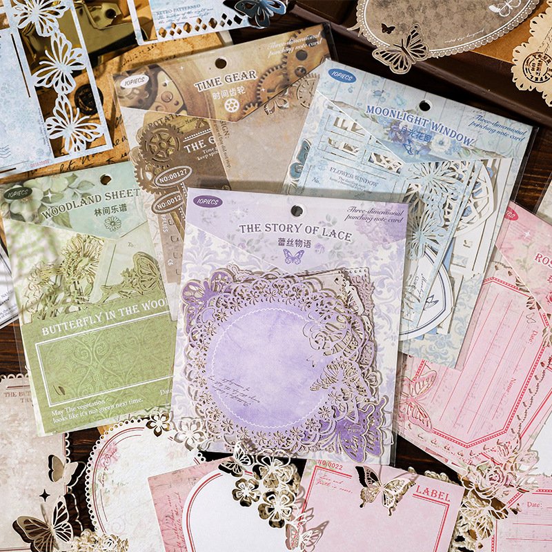 10pcs/pack Cubic hollow note cards Morning Glory Butterfly Shadow Series Retro Pattern Collage