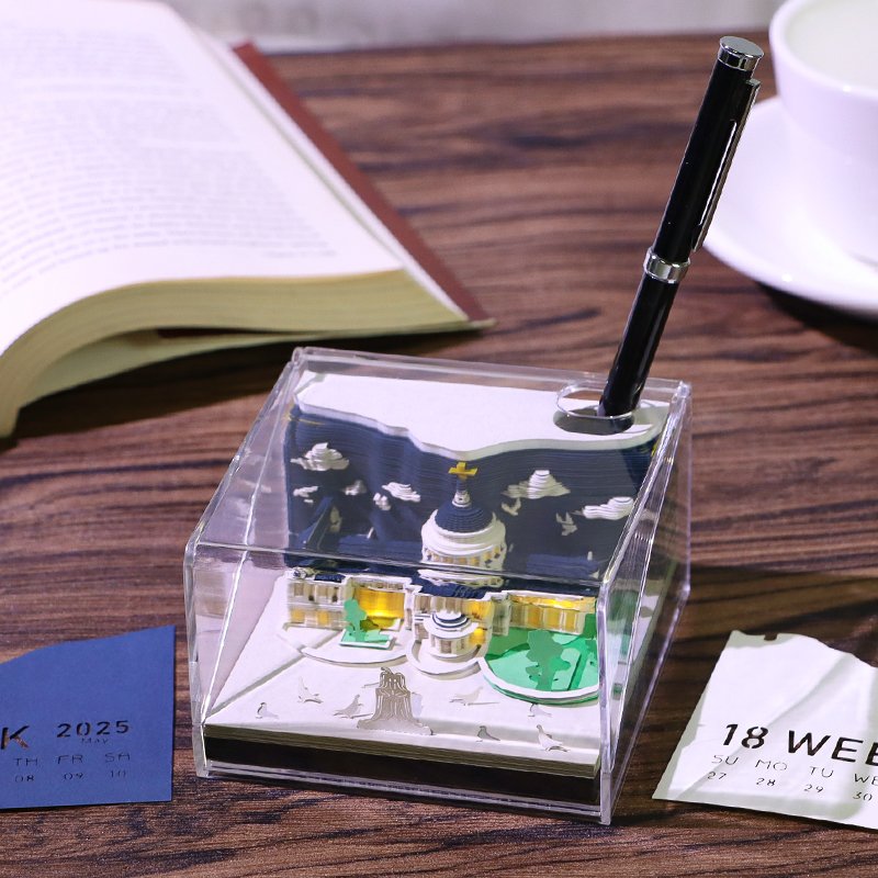 2025 New Design Creative Calendar Office Custom Pen Holder Desk Stationery Memo Pad St Paul'S Cathedral 3D Model Table Calendar