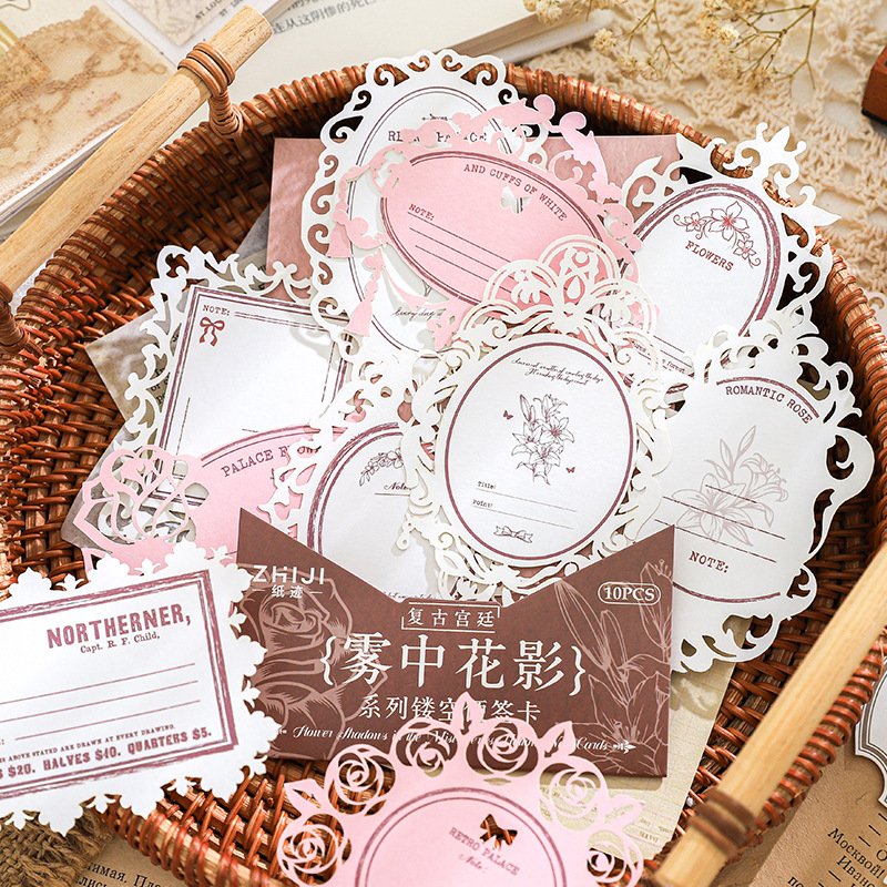 10pcs/pack openwork note cards Flower Shadow in the Mist series Collage DIY material decorative handbook