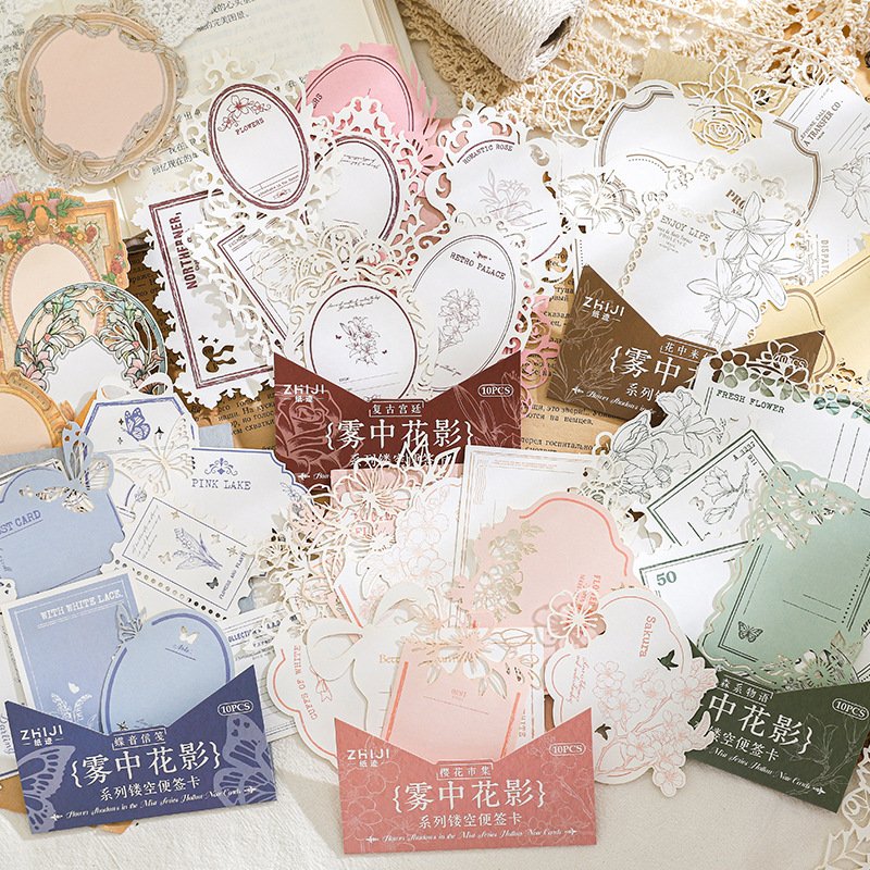 10pcs/pack openwork note cards Flower Shadow in the Mist series Collage DIY material decorative handbook