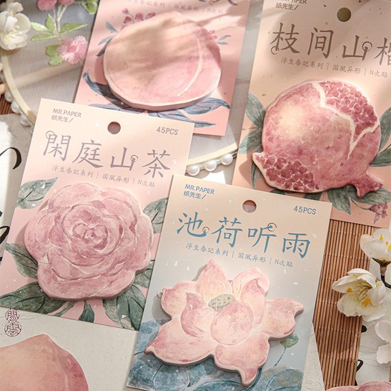 Chinese style Lotus Camellia peach shaped Sticky sticky note set Custom self-adhesive sticky note stationery gift high quality