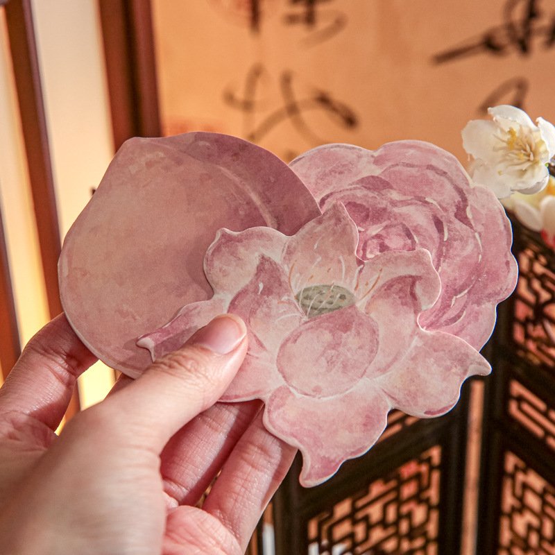 Chinese style Lotus Camellia peach shaped Sticky sticky note set Custom self-adhesive sticky note stationery gift high quality
