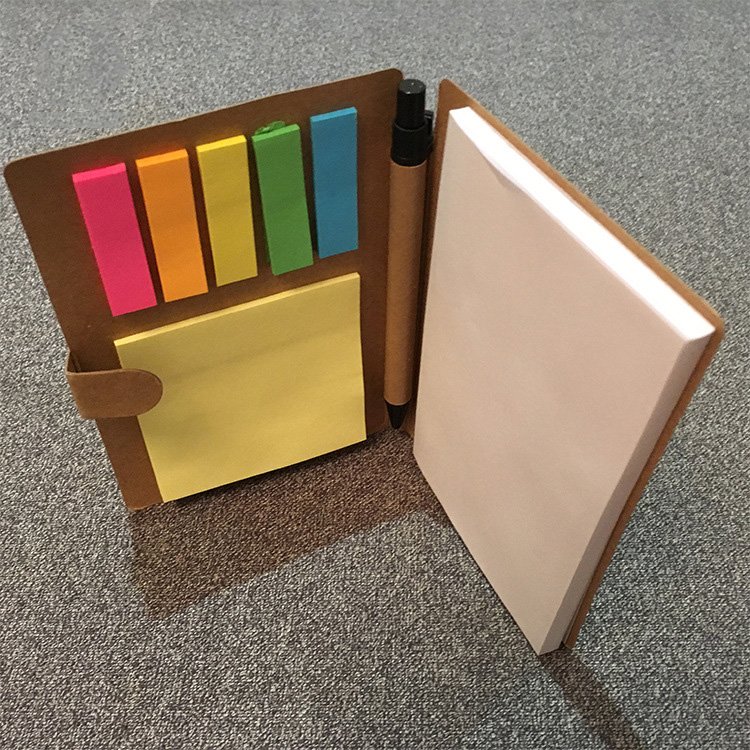 Custom Kraft paper cover Stationery set 5-color memo pad Notepad with pen