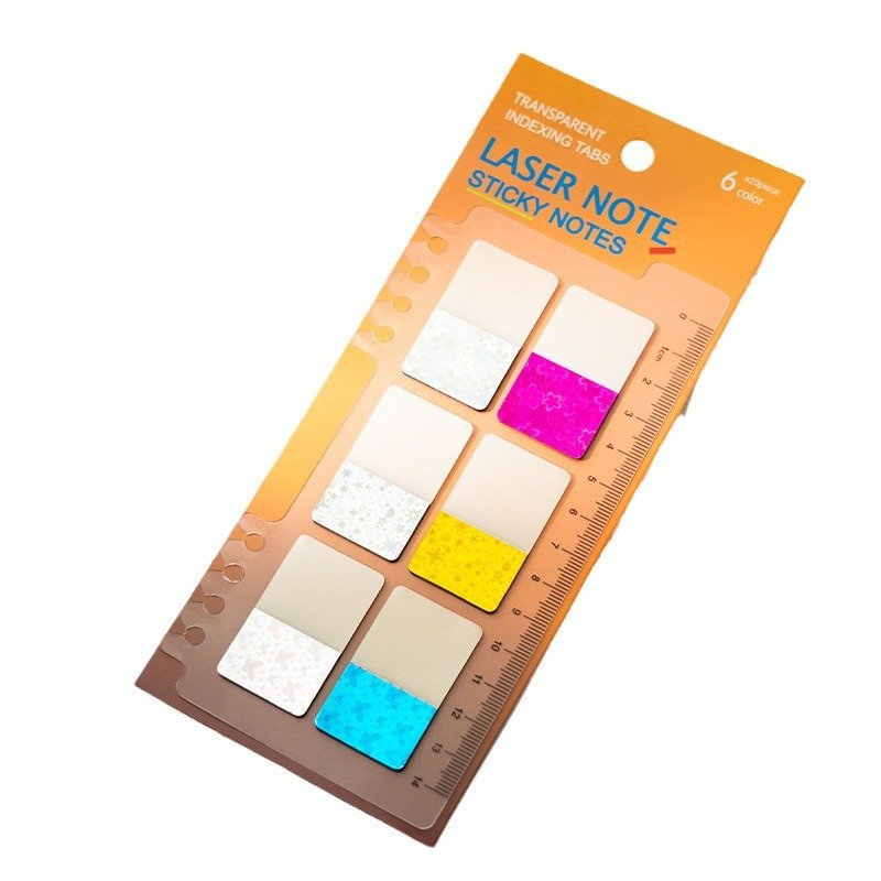 Fluorescent shiny waterproof eco-friendly translucent PET sticky note ruler Loose-leaf installation index sticker stationery