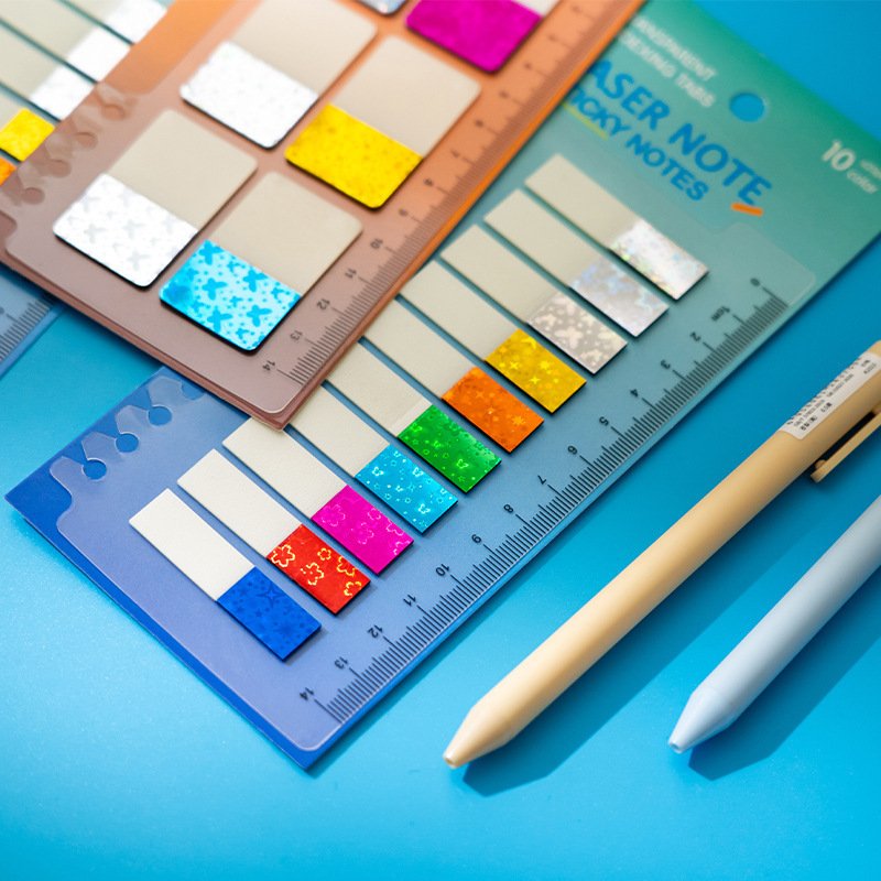 Fluorescent shiny waterproof eco-friendly translucent PET sticky note ruler Loose-leaf installation index sticker stationery