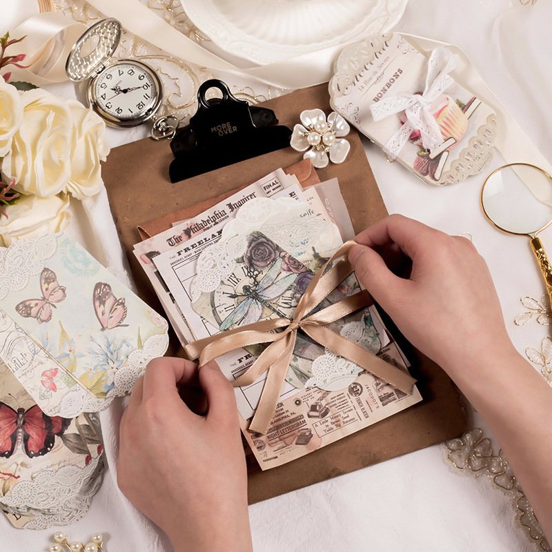 45pcs/pack Lace Special-Shaped Material Paper Manmiao Silk retro flower girl Series Hand Account Decorative Paper 8 Models