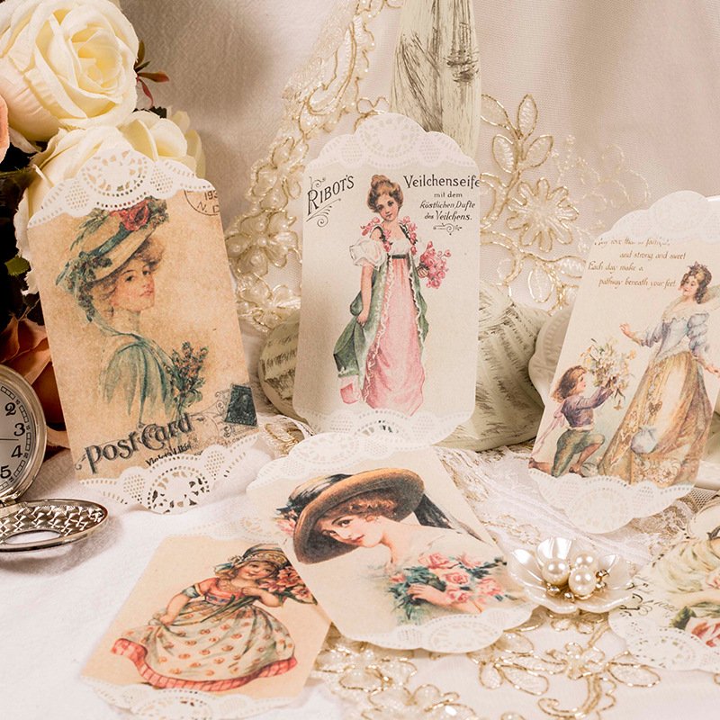 45pcs/pack Lace Special-Shaped Material Paper Manmiao Silk retro flower girl Series Hand Account Decorative Paper 8 Models