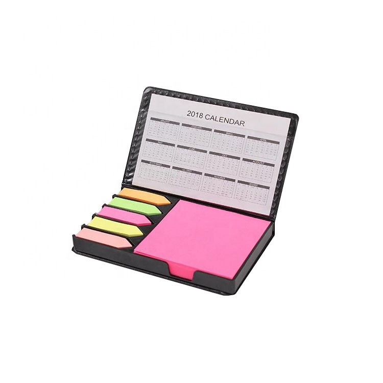 Custom top grade office supplies stationery combination PU leather cover sticky notes with calendar