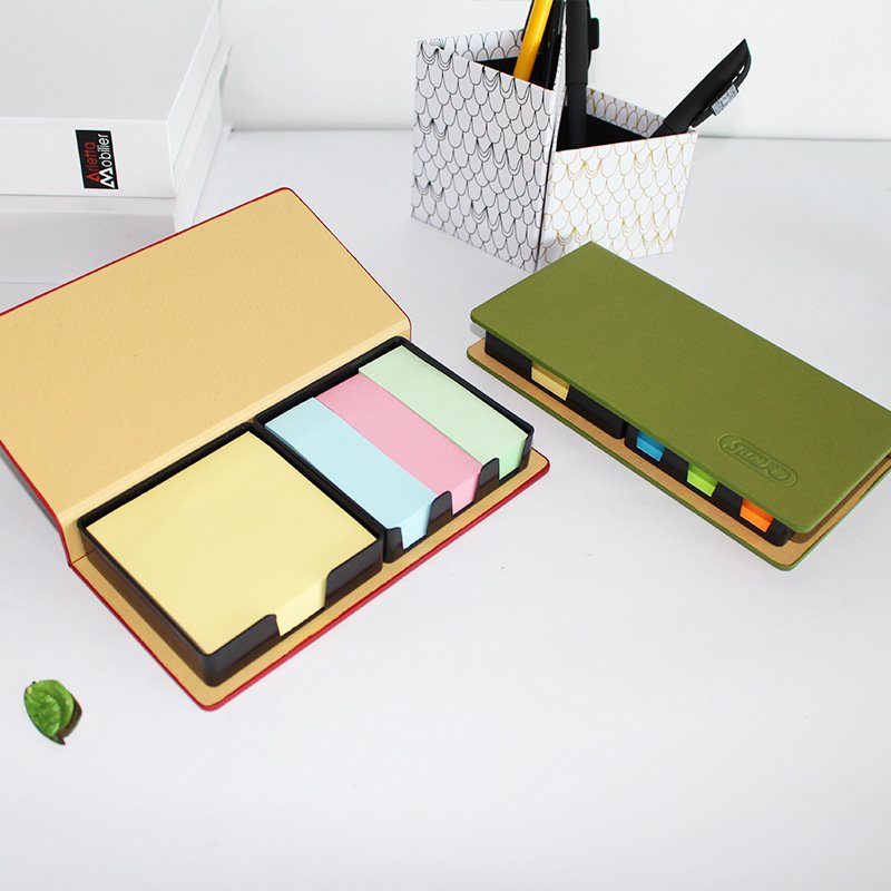 Wholesale Custom Corporate Logo Memo Box Leather Sticky Notes Set High-end Business Stationery Adhesive Sticky Notes