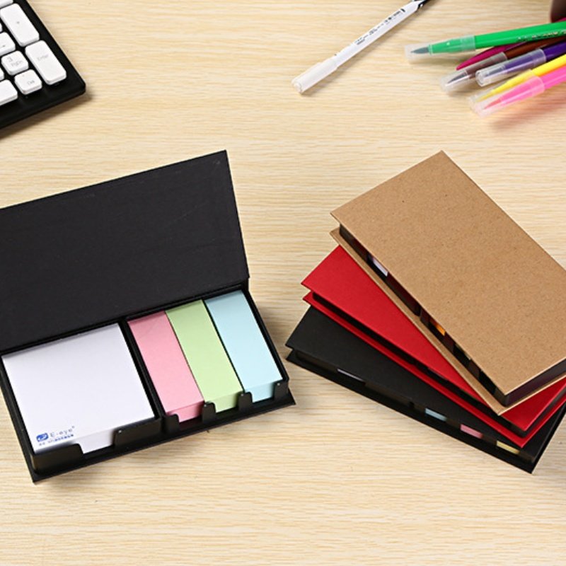 Wholesale Custom Corporate Logo Memo Box Leather Sticky Notes Set High-end Business Stationery Adhesive Sticky Notes