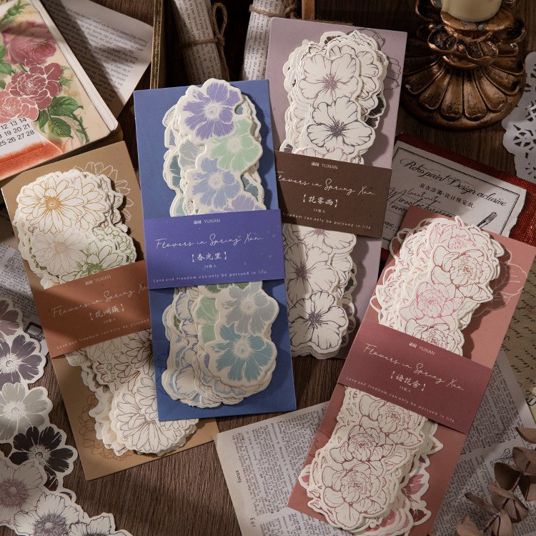 36 Pieces/Pack Material Paper Spring Xun Flower Lace Series Ins Flower Hand Account DIY Decorative Stickers 4 Models