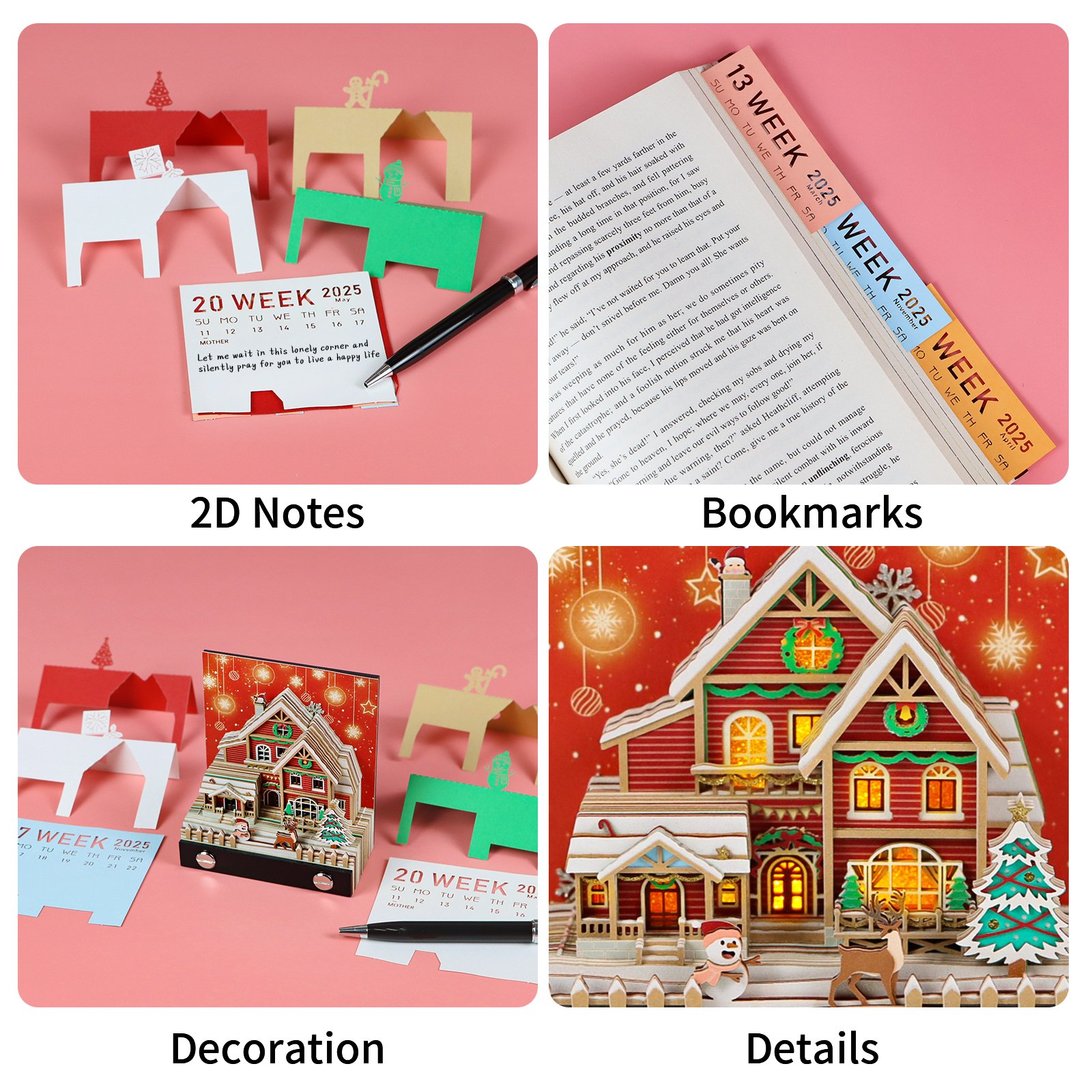 Christmas Gift Items New Arrival Paper Laser Cut Art Crafts 3D Memo Pad 2025 Calendar Sheets Novelty Gift Block Note Pad
