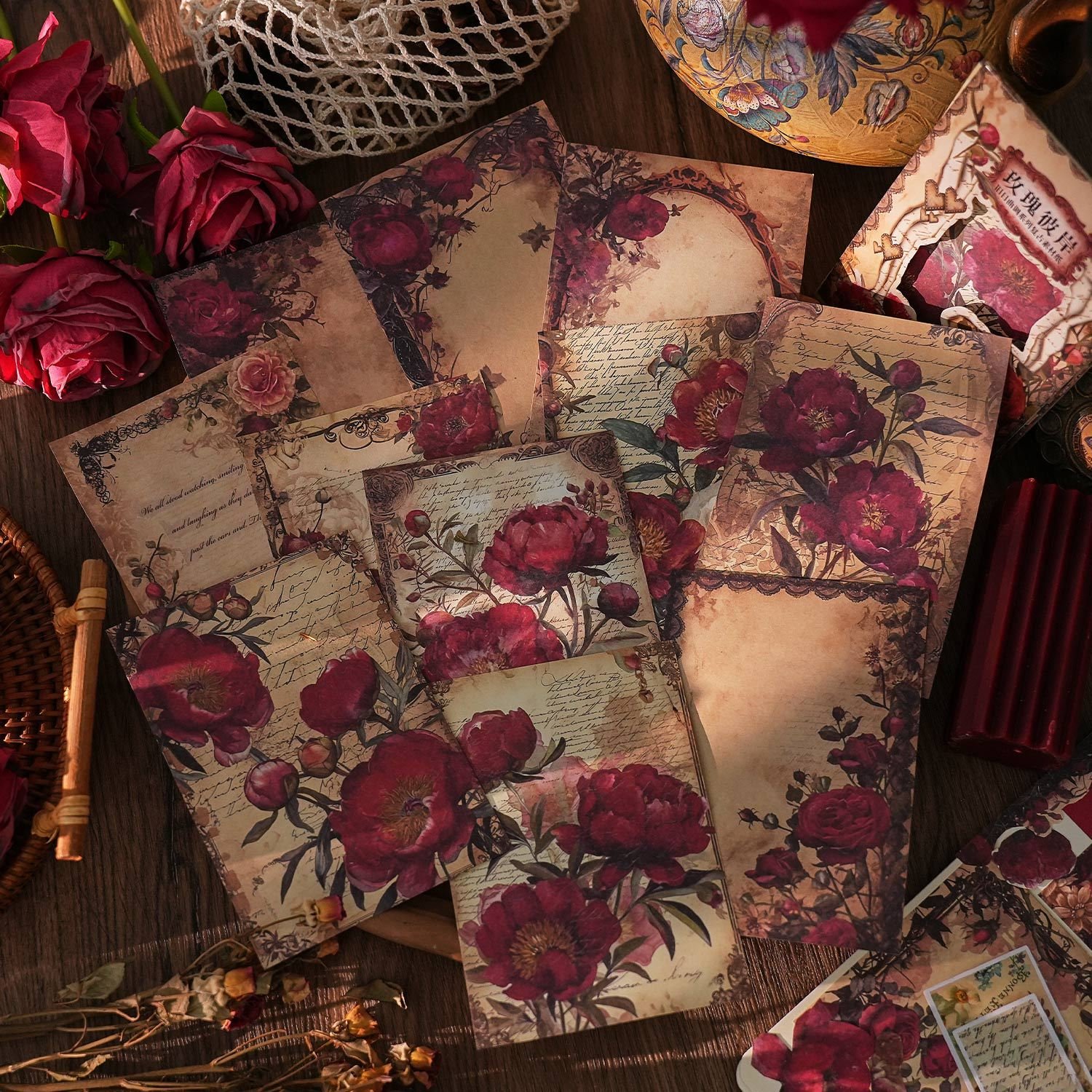 20pcs/pack material paper old time tunes series vintage rose handbook background bottoming decorative sticky notes
