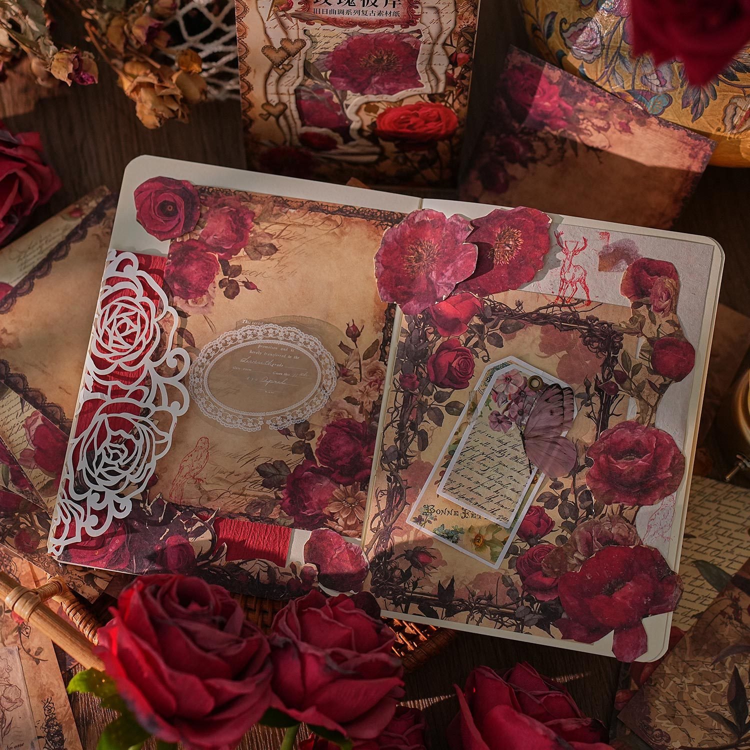 20pcs/pack material paper old time tunes series vintage rose handbook background bottoming decorative sticky notes